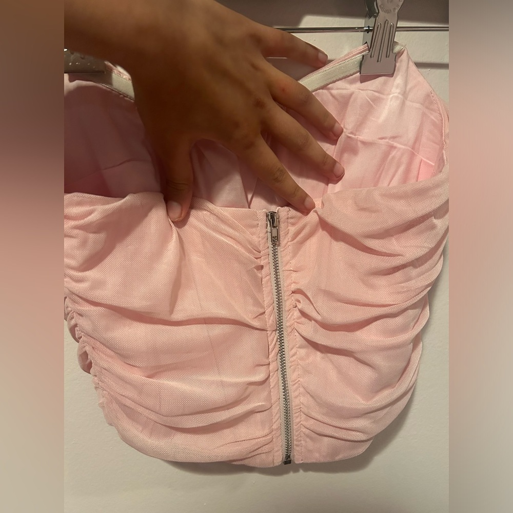 Baby pink zip back mesh tube top
